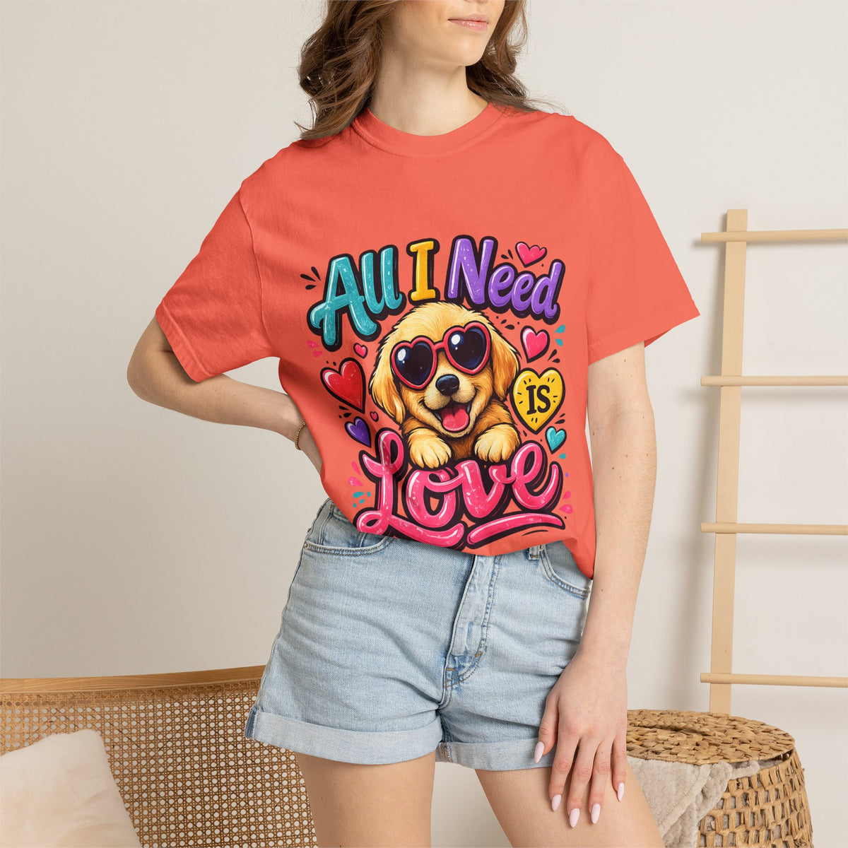 All I Need Is Love Puppy T-Shirt | Cute Dog Heart Graphic