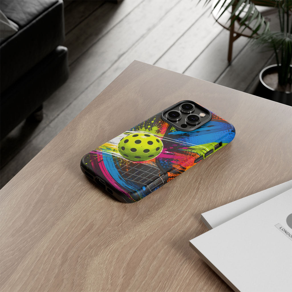 Pickleball Phone Case – Neon Paddle & Ball Splash Tough Case