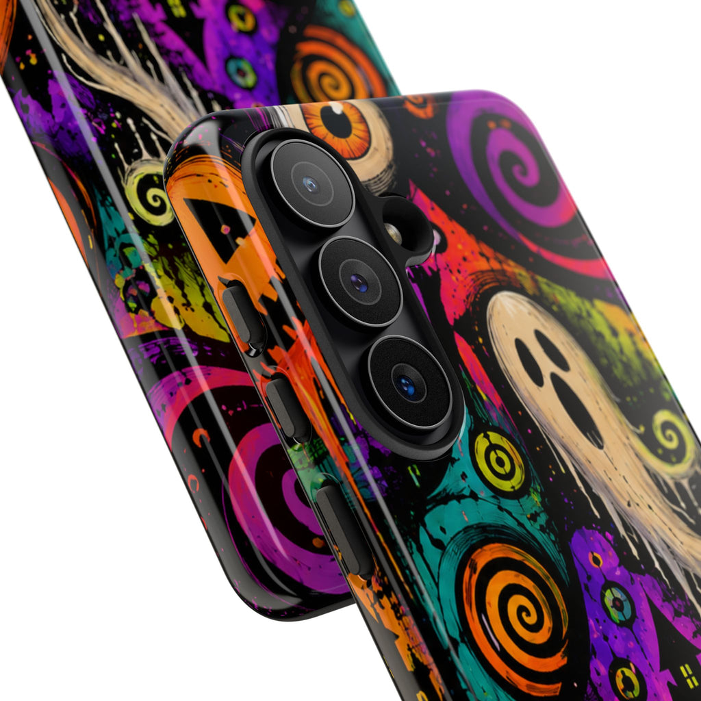 Halloween Ghost Phone Case — Colorful Spooky Skull & Haunted House Tough Case