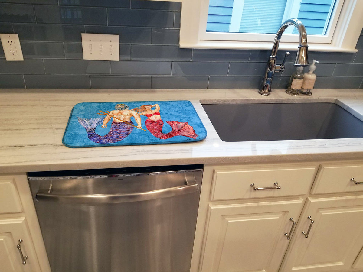 Mermaid and Merman Dish Drying Mat Absorbent Dish Drying Mat Pad for Kitchen Counter Dish Drainer Mat for Countertop, 14 x 21", Multicolor