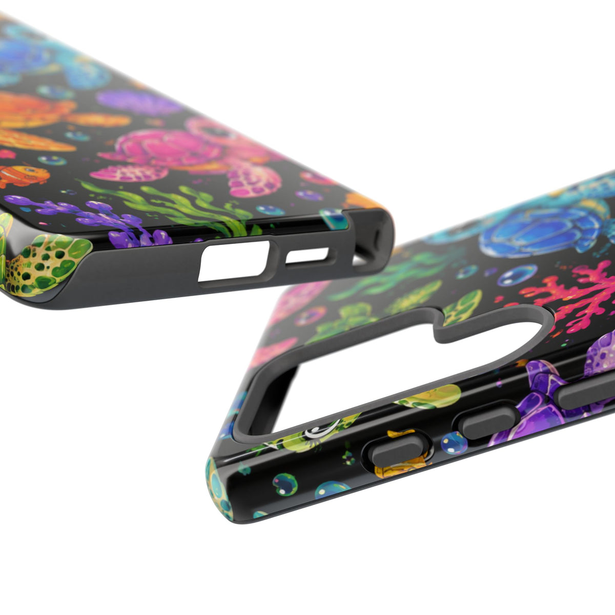 Phone Case — Colorful Cute Sea Turtles on Black (Protective Smartphone Cover)