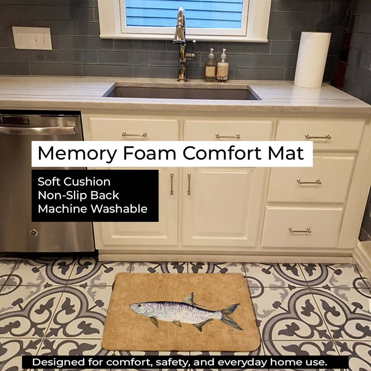 Tarpon Memory Foam Kitchen Mat Machine Washable Anti-Fatigue Cushion Comfort Bath or Kitchen Rug