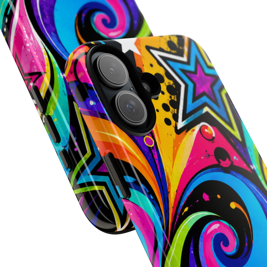Psychedelic Swirl Phone Case — Bold Retro Stars & Neon Pop Art Tough Case