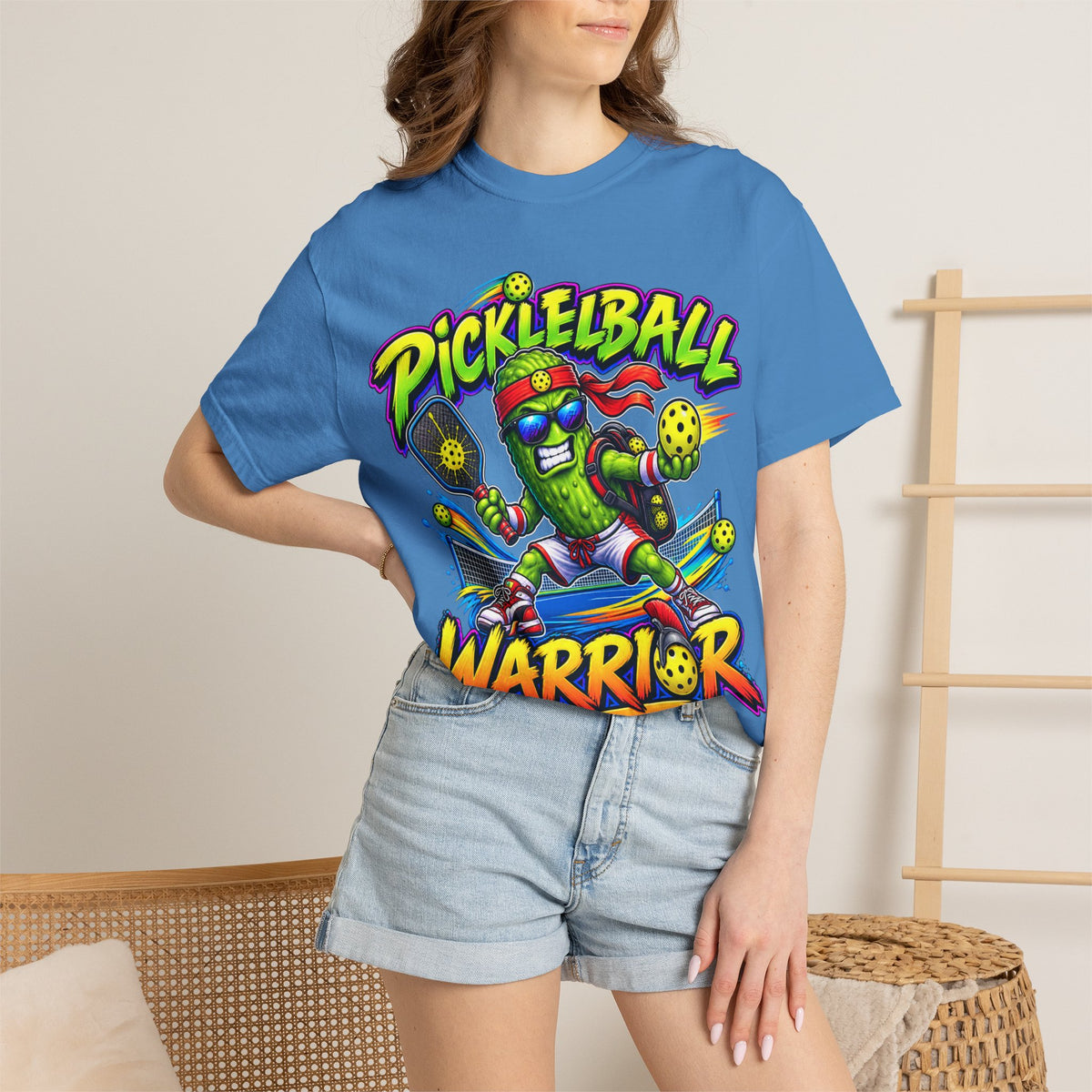 Pickleball Warrior T-Shirt | Cartoon Pickle Player Graphic