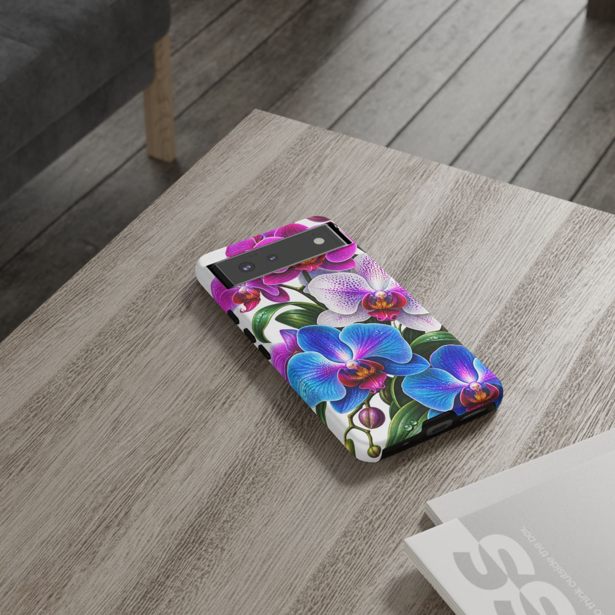 Orchid Floral Tough Phone Case – Vibrant Blue & Pink Orchid Protective Cover