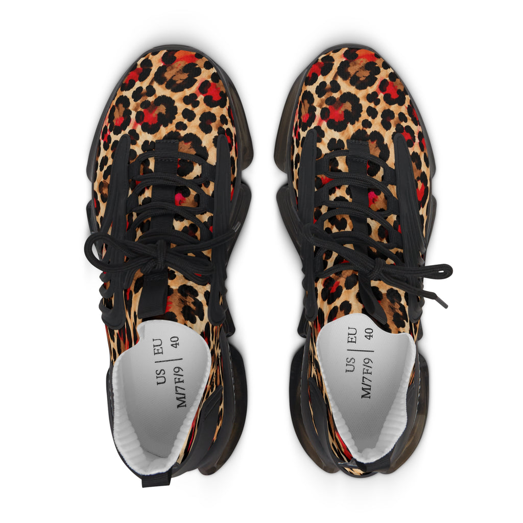 Leopard Print Women's Mesh Sneakers — Fashionable Animal-Print Athletic Shoes