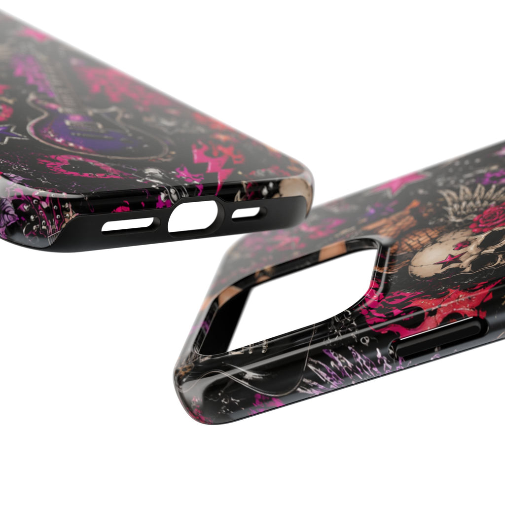 Rock Skull Guitar Phone Case — Edgy Pink Skull & Roses Tough Phone Case