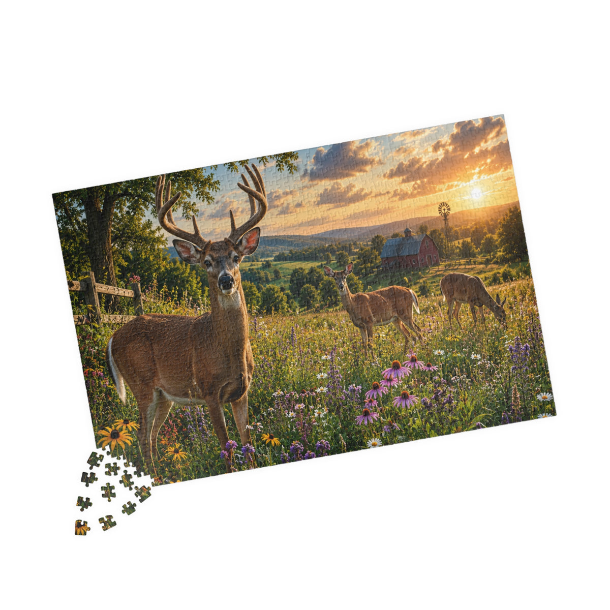 Sunrise Meadow Deer Jigsaw Puzzle — Scenic Wildlife Puzzle (110–1014 pcs)