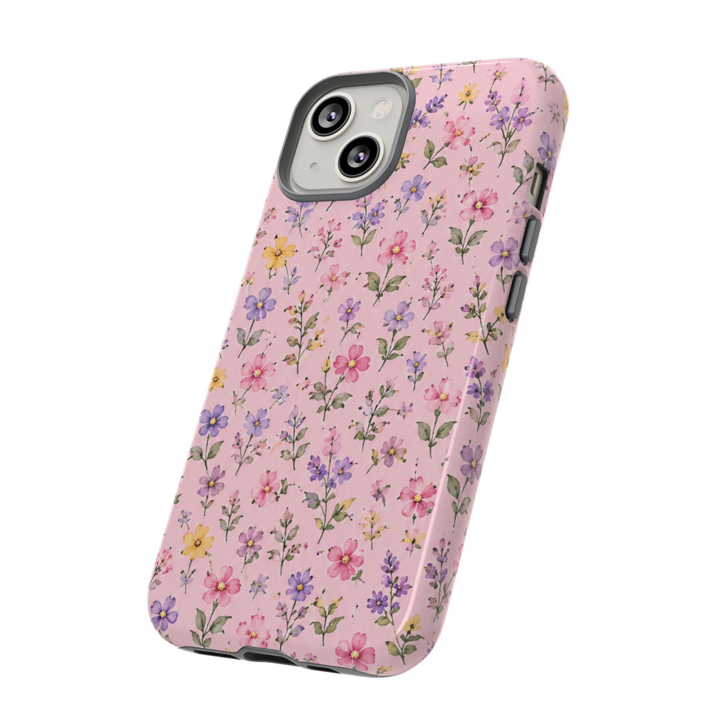 Floral Pink Tough Phone Case — Pastel Wildflower Protective Case
