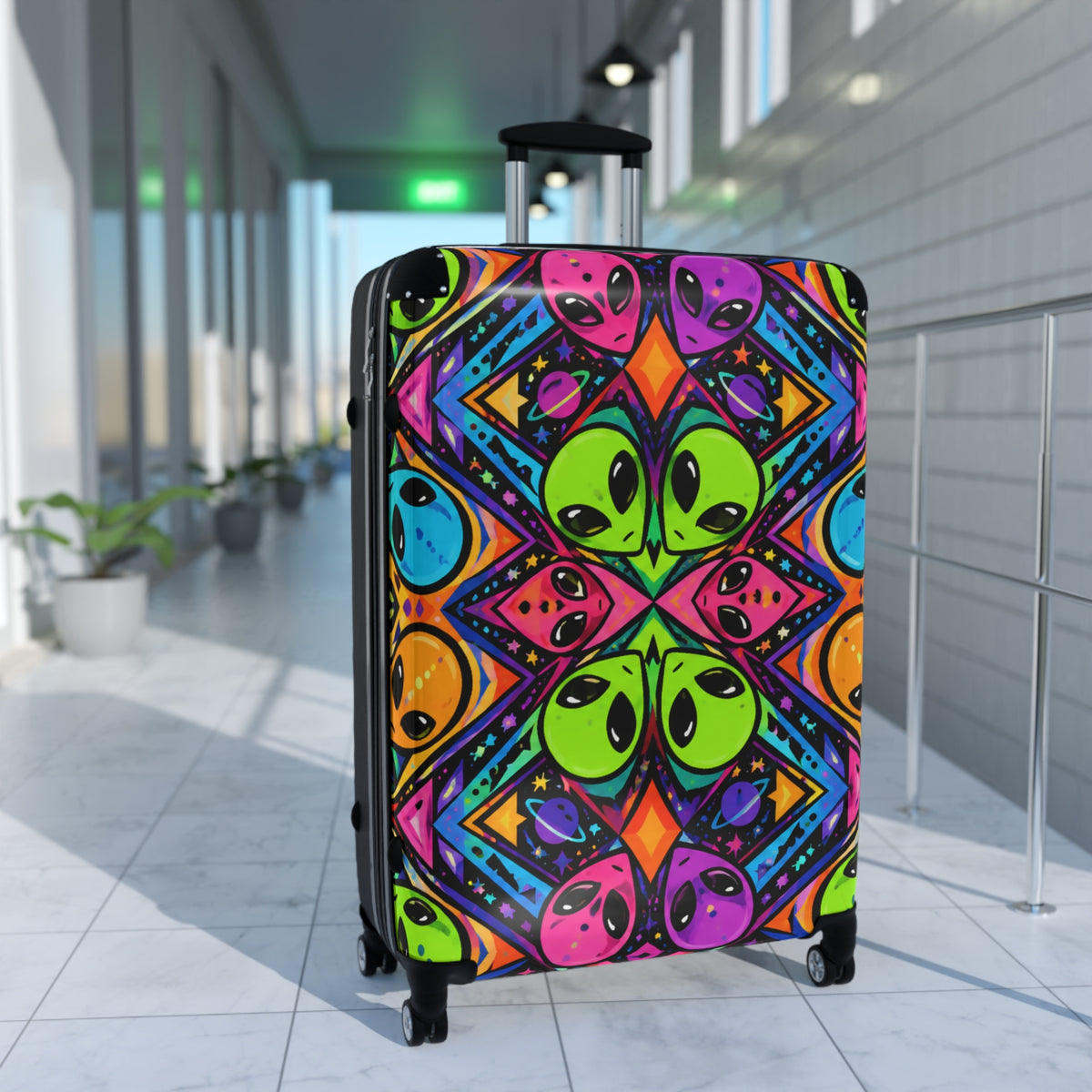 Psychedelic Alien Pattern Suitcase — Colorful Travel Carry-On