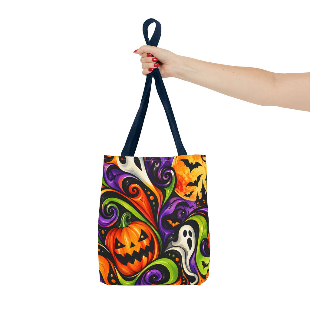 Halloween Swirl Tote Bag — Colorful Pumpkin & Ghost Trick-or-Treat Tote