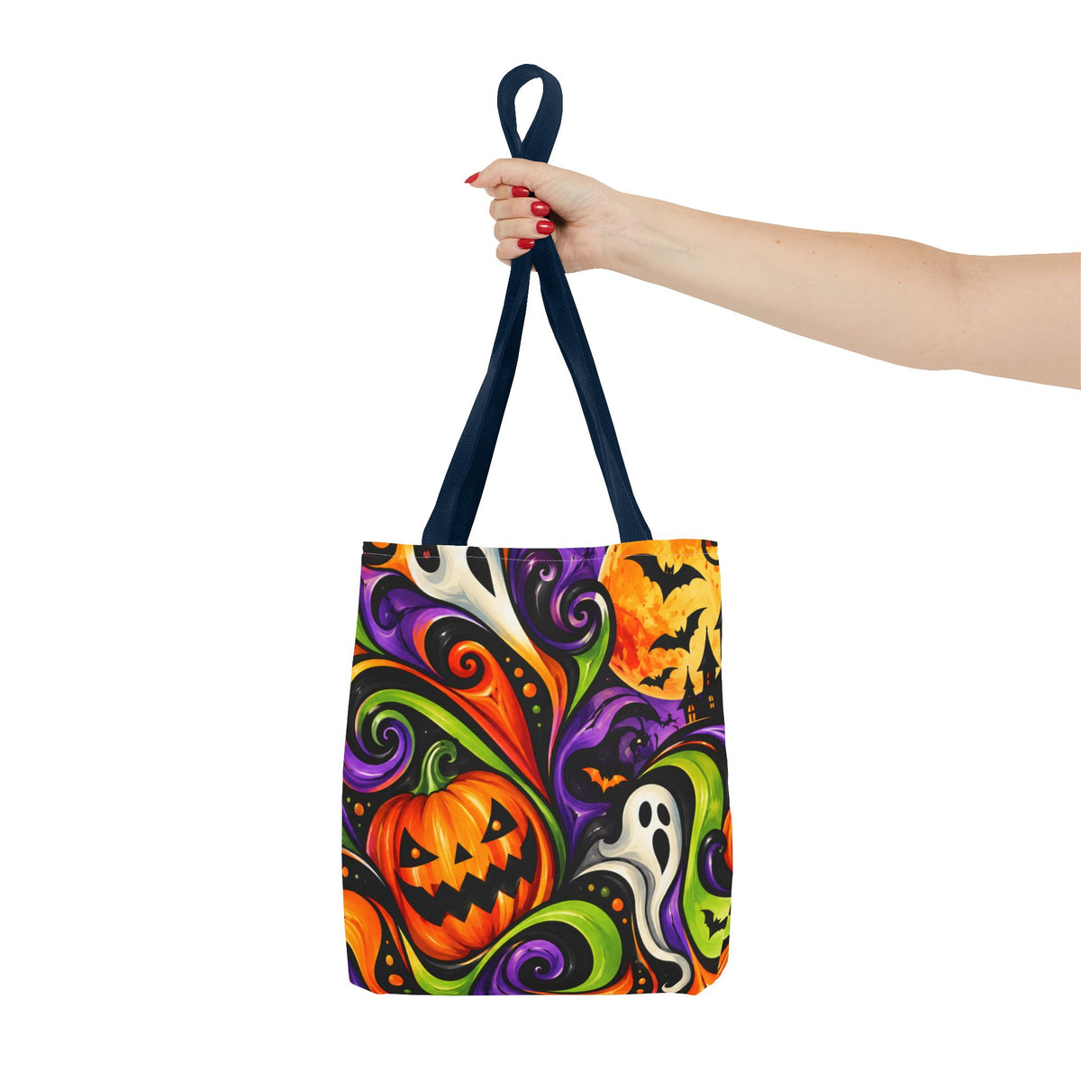 Halloween Swirl Tote Bag — Colorful Pumpkin & Ghost Trick-or-Treat Tote