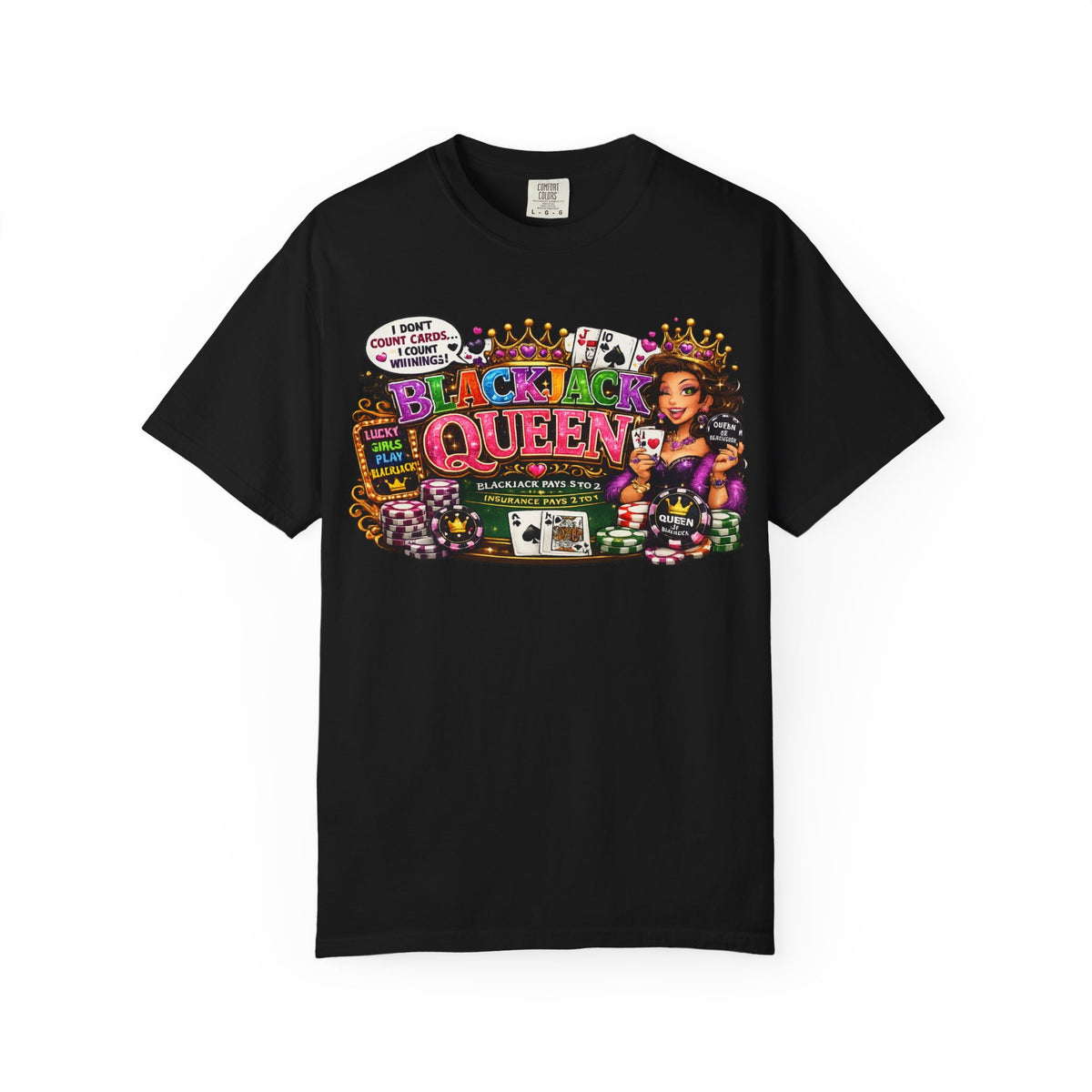 Blackjack Queen T-shirt | Casino Card Dealer Illustration