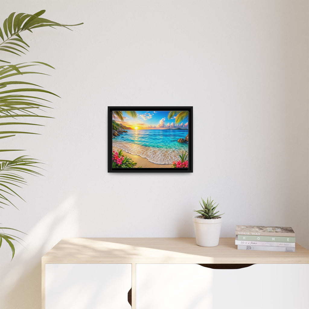 Framed Beach Sunset Matte Canvas Wall Art — Tropical Ocean Sunrise Decor