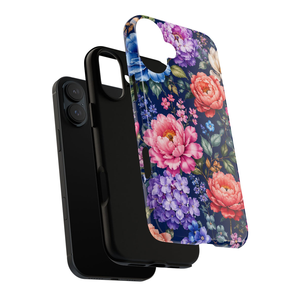 Floral Tough Phone Case – Vibrant Garden Flowers on Navy