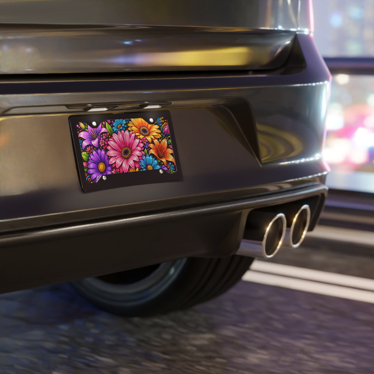 Floral Burst Vanity Plate — Colorful Flower License Plate