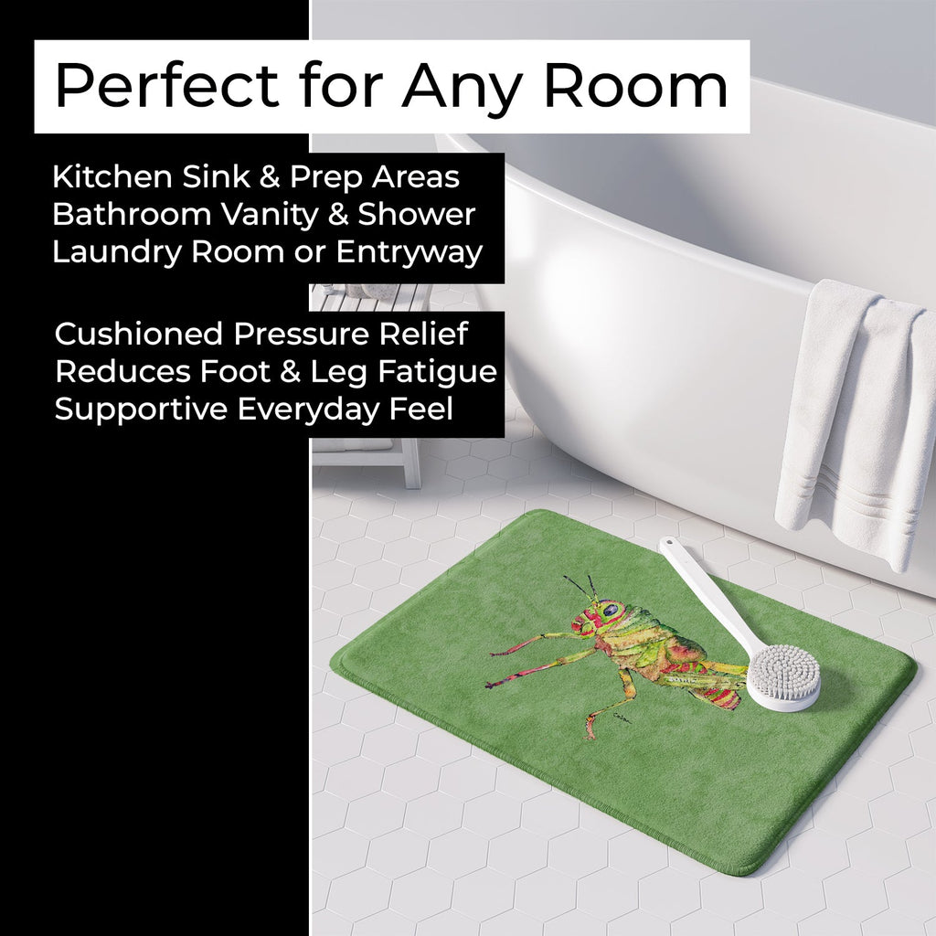 Grasshopper on Avacado Memory Foam Kitchen Mat Machine Washable Anti-Fatigue Cushion Comfort Bath or Kitchen Rug