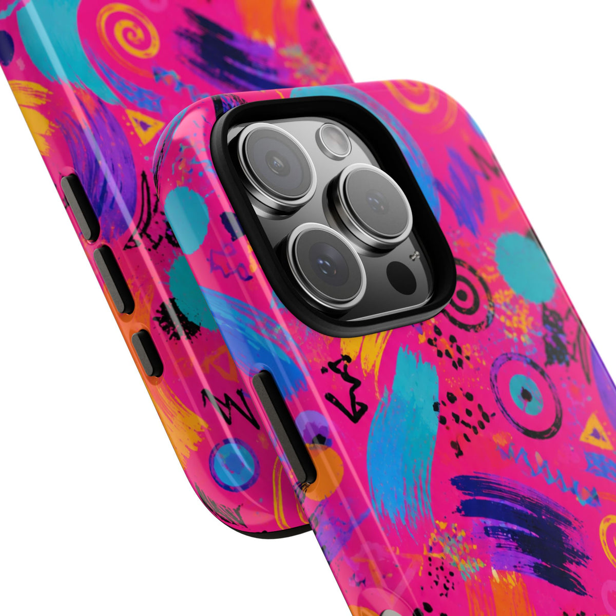 Neon Retro Abstract Tough Phone Case — 80s Brushstroke Pattern