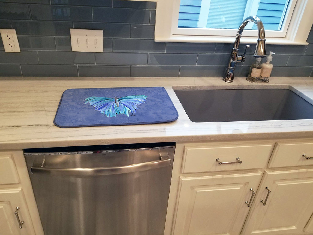 Butterfly on Slate Blue Dish Drying Mat Absorbent Dish Drying Mat Pad for Kitchen Counter Dish Drainer Mat for Countertop, 14 x 21", Multicolor