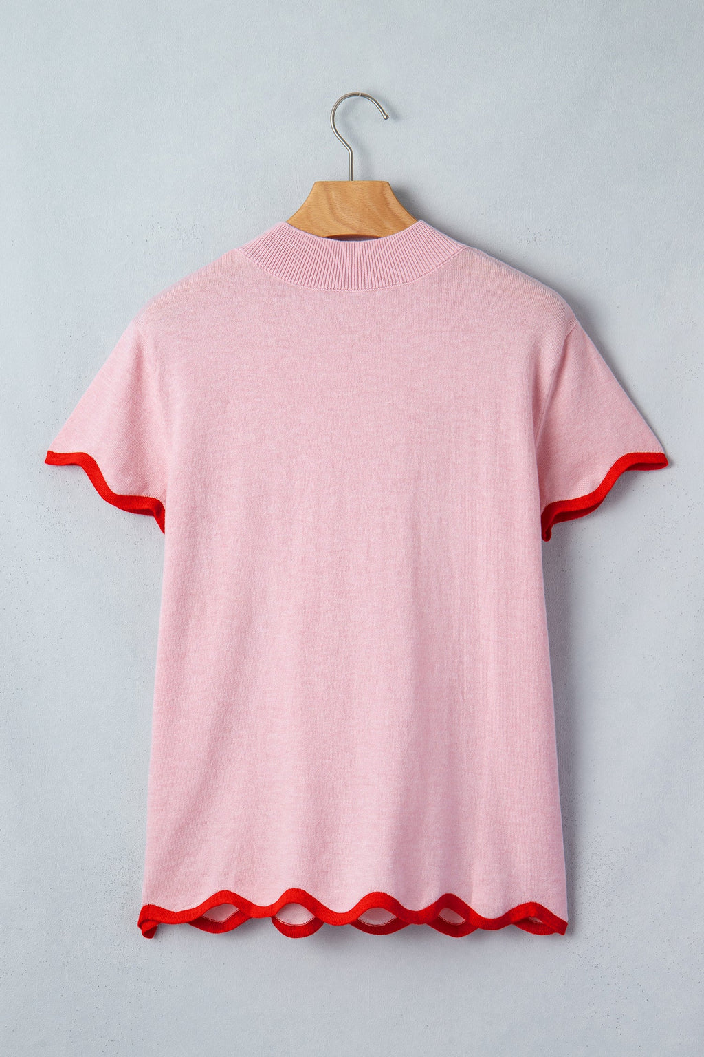 Contrast Wavy Trim Short Sleeve Sweater
