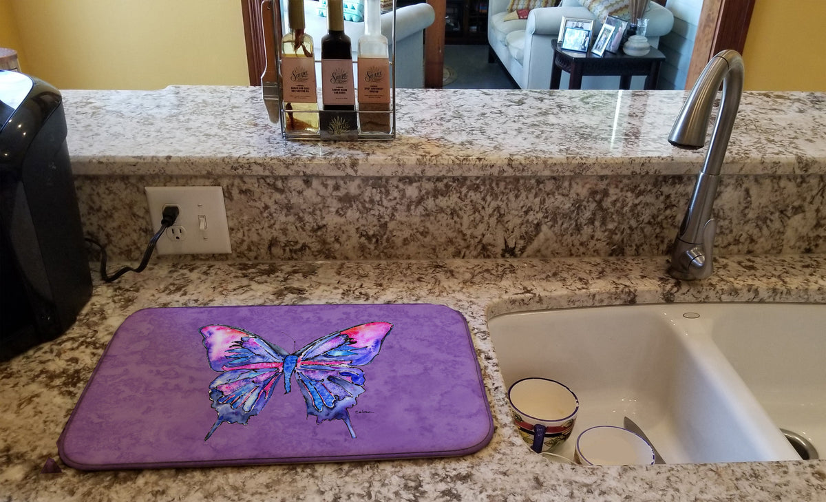 Butterfly on Purple Dish Drying Mat Absorbent Dish Drying Mat Pad for Kitchen Counter Dish Drainer Mat for Countertop, 14 x 21", Multicolor