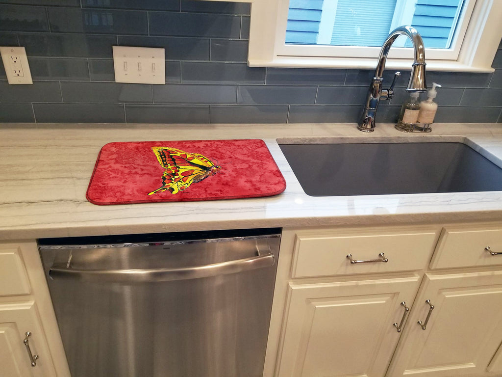 Butterfly on Red Dish Drying Mat Absorbent Dish Drying Mat Pad for Kitchen Counter Dish Drainer Mat for Countertop, 14 x 21", Multicolor