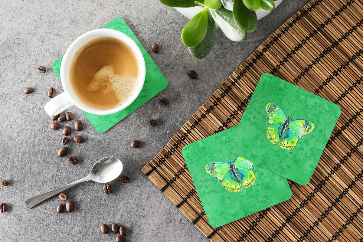 Butterfly Green on Green Foam Coasters Set of 4 Cup Coasters for Indoor Outdoor, Tabletop Protection, Anti Slip, Mouse pad Material