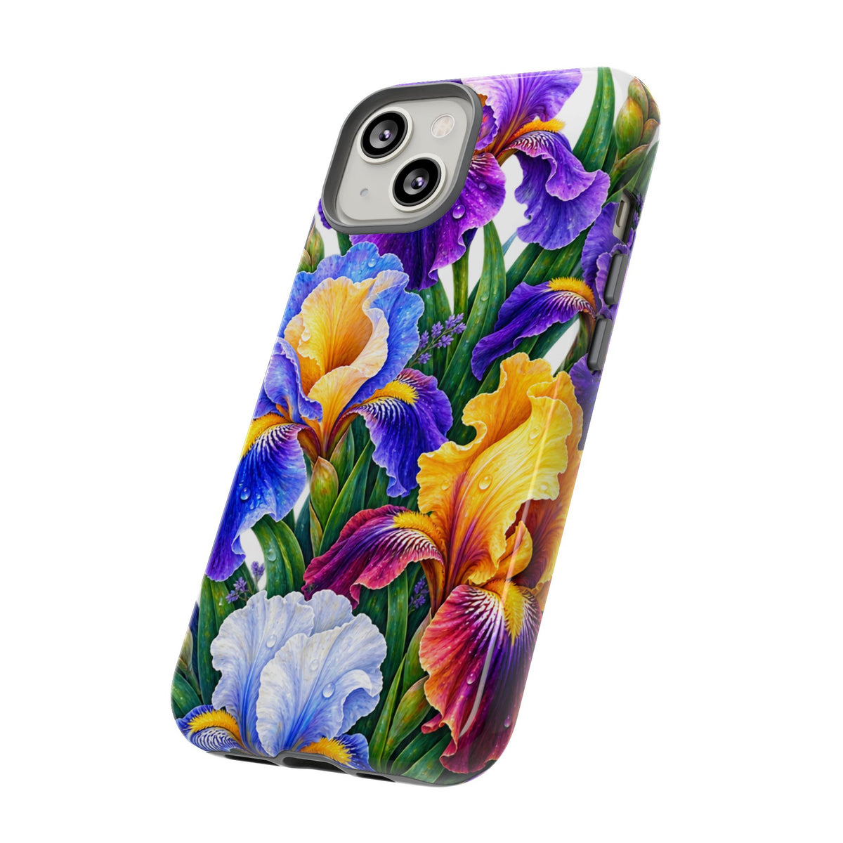 Floral Iris Tough Phone Case — Colorful Watercolor Iris Protective Cover