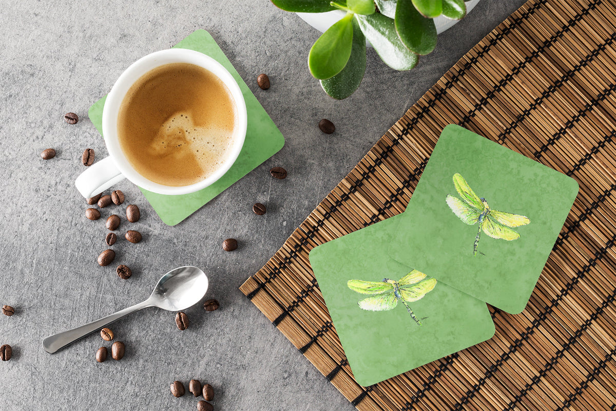 Dragonfly on Avacado Foam Coasters Set of 4 Cup Coasters for Indoor Outdoor, Tabletop Protection, Anti Slip, Mouse pad Material