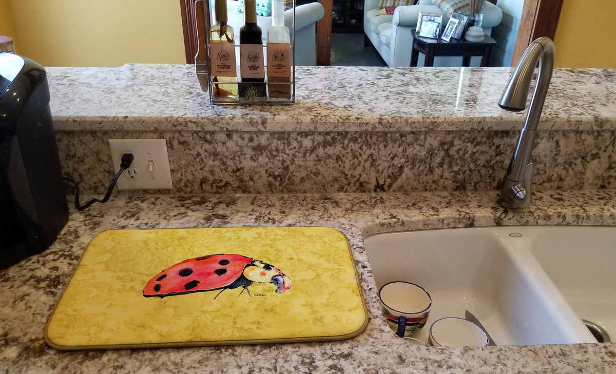 Lady Bug on Yellow Dish Drying Mat Absorbent Dish Drying Mat Pad for Kitchen Counter Dish Drainer Mat for Countertop, 14 x 21", Multicolor