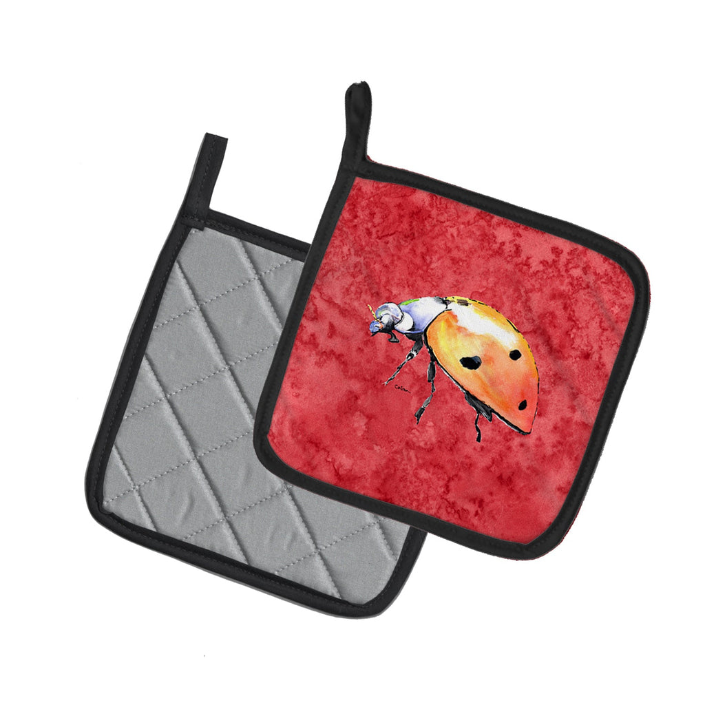 Lady Bug on Red Pot Holder Set of 2 Heat Resistant Quilted Hot Pads 7.5 x 7.5 Inch, Insulated Kitchen Trivets for Cooking & Baking