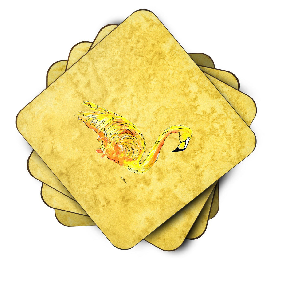 Flamingo on Yellow Foam Coasters Set of 4 Cup Coasters for Indoor Outdoor, Tabletop Protection, Anti Slip, Mouse pad Material