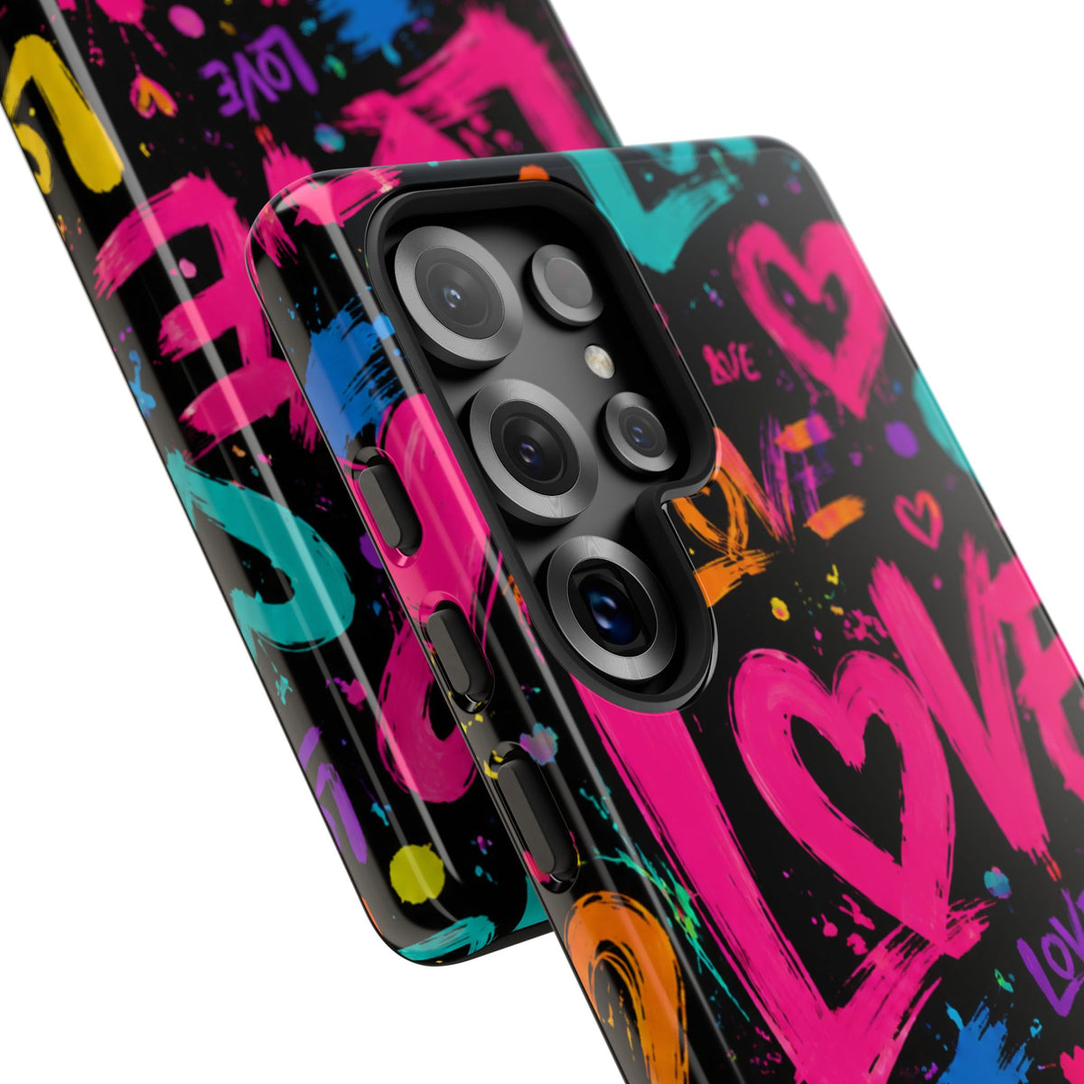 Phone Case — Neon Graffiti "Love" Hearts Protective Tough Case
