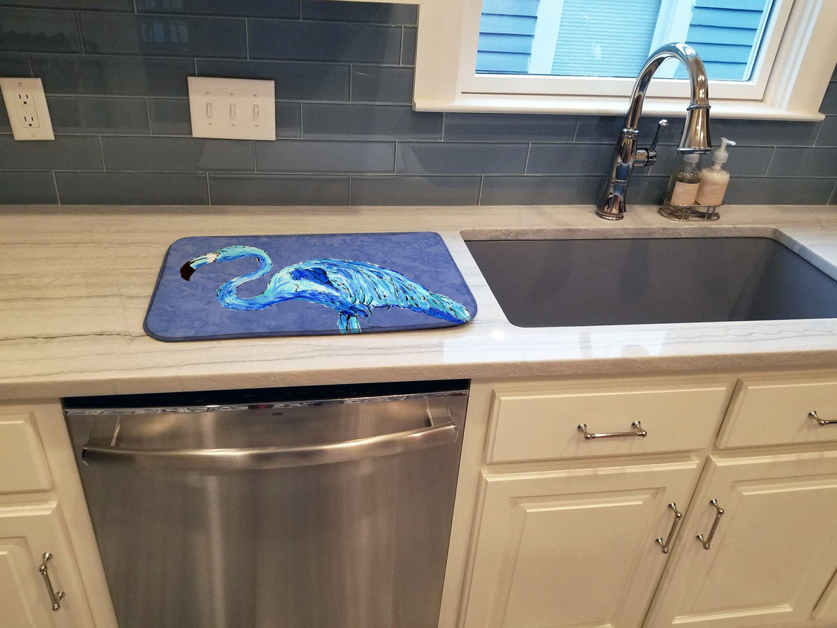 Flamingo On Slate Blue Dish Drying Mat Absorbent Dish Drying Mat Pad for Kitchen Counter Dish Drainer Mat for Countertop, 14 x 21", Multicolor