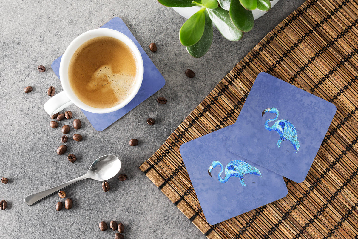 Flamingo On Slate Blue Foam Coasters Set of 4 Cup Coasters for Indoor Outdoor, Tabletop Protection, Anti Slip, Mouse pad Material