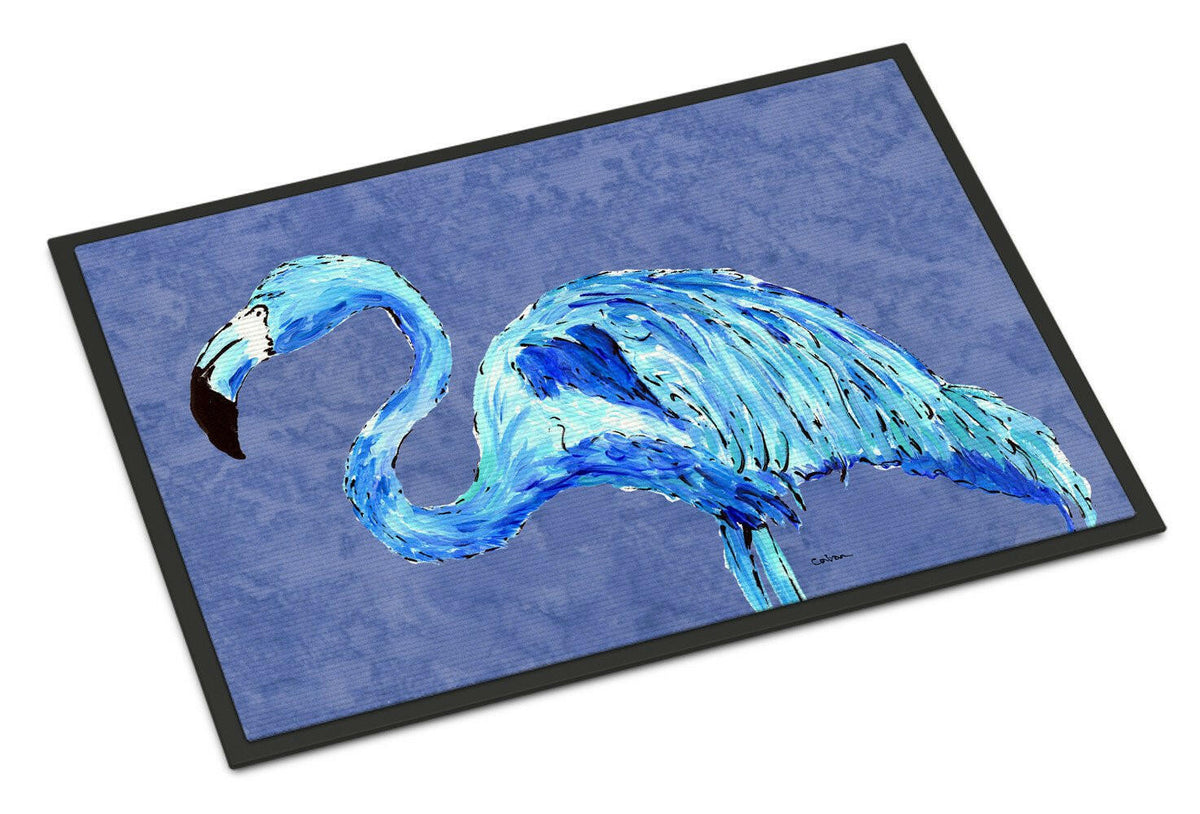 Flamingo On Slate Blue Doormat Indoor Outdoor 18H X 27W Front Door Mat Rugs for Entryway, Non Slip Washable