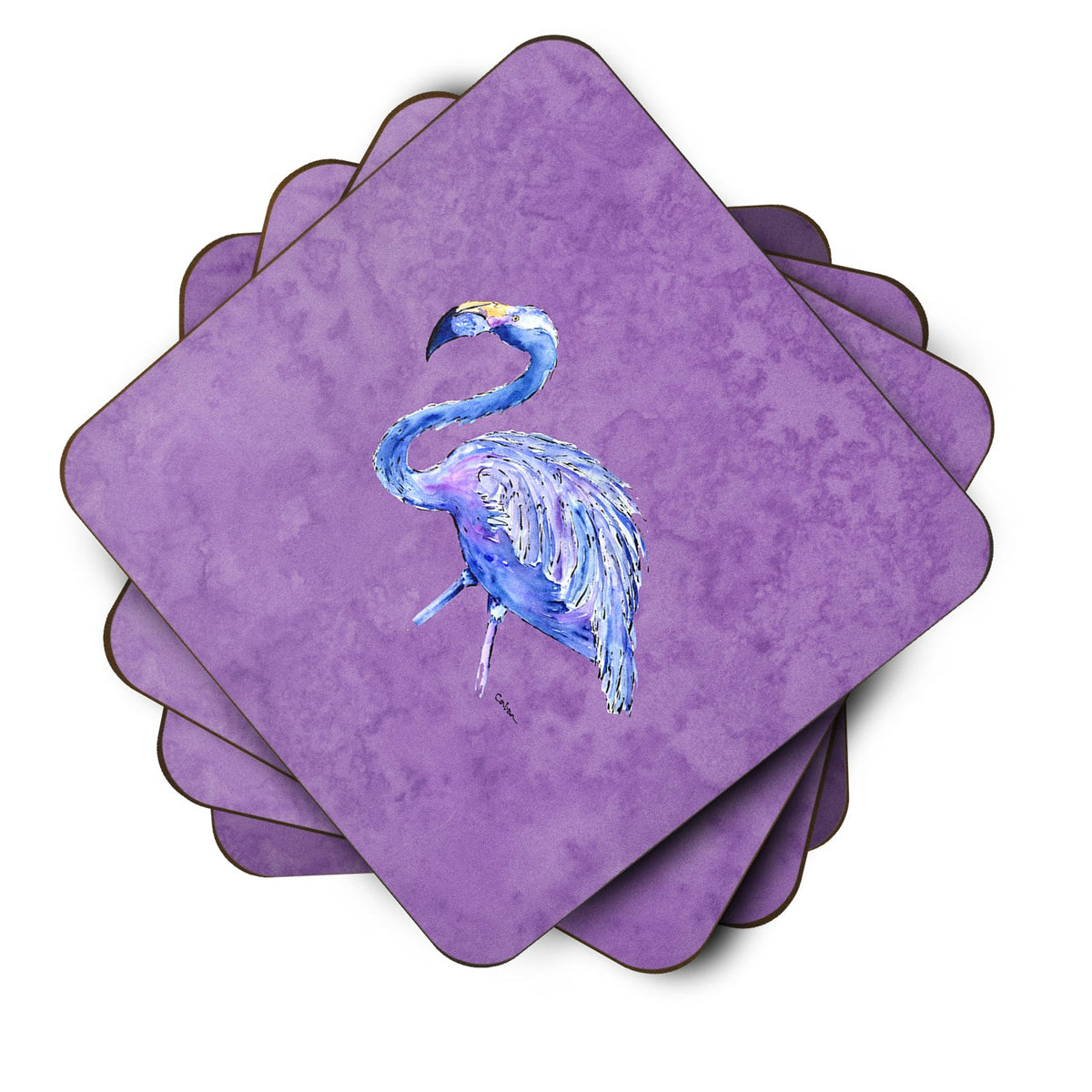 Flamingo on Purple Foam Coasters Set of 4 Cup Coasters for Indoor Outdoor, Tabletop Protection, Anti Slip, Mouse pad Material