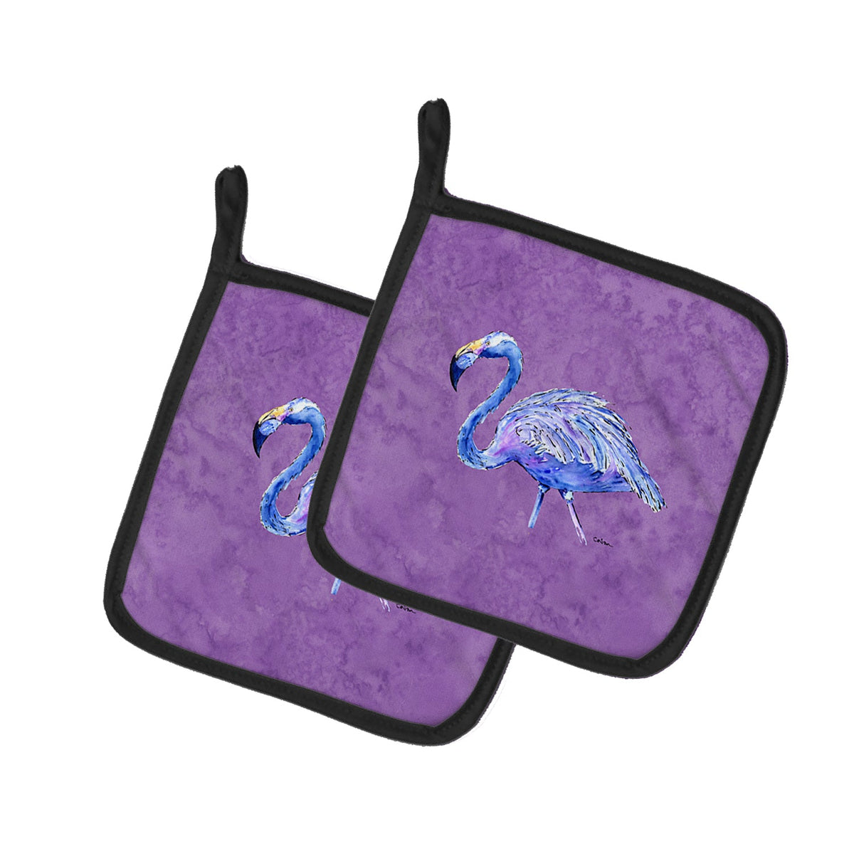 Flamingo on Purple Pot Holder Set of 2 Heat Resistant Quilted Hot Pads 7.5 x 7.5 Inch, Insulated Kitchen Trivets for Cooking & Baking