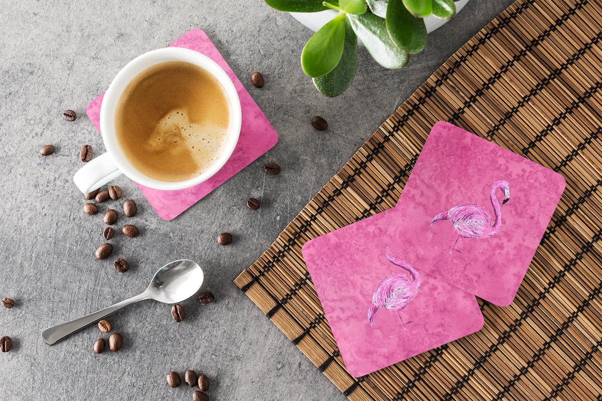 Flamingo on Pink Foam Coasters Set of 4 Cup Coasters for Indoor Outdoor, Tabletop Protection, Anti Slip, Mouse pad Material