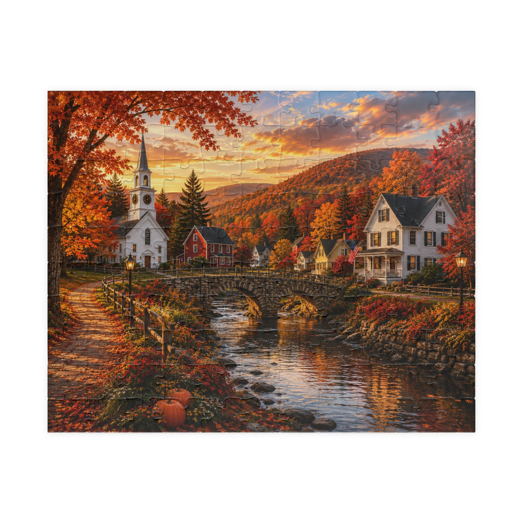 Autumn Village Landscape Puzzle | Fall River Church 520-Piece