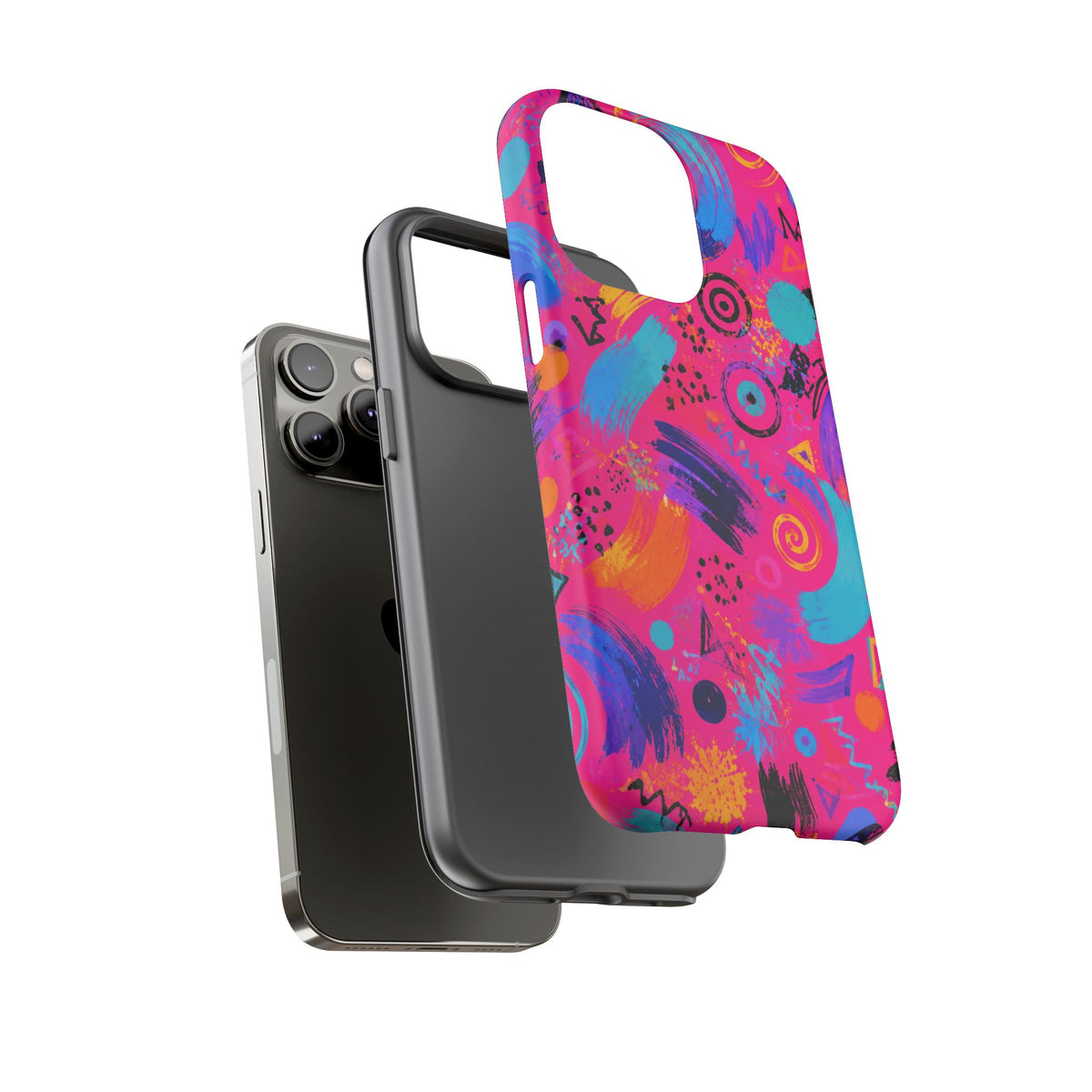 Neon Retro Abstract Tough Phone Case — 80s Brushstroke Pattern