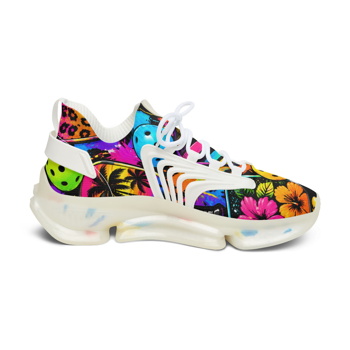 Women's Floral Mesh Sneakers — Colorful Tropical Flower/Pickleball  Print Sneakers