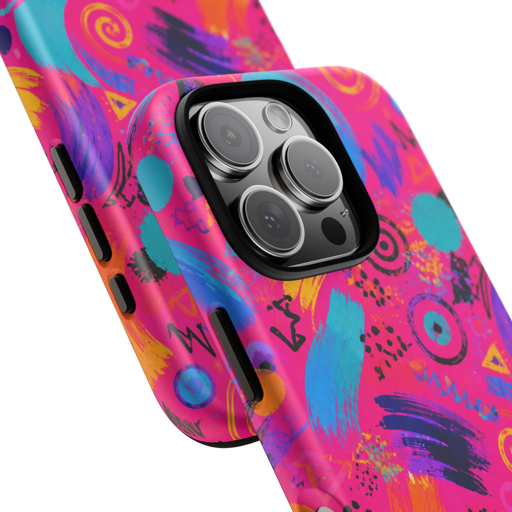 Neon Retro Abstract Tough Phone Case — 80s Brushstroke Pattern