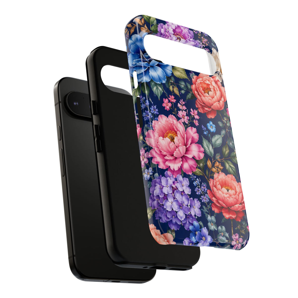 Floral Tough Phone Case – Vibrant Garden Flowers on Navy