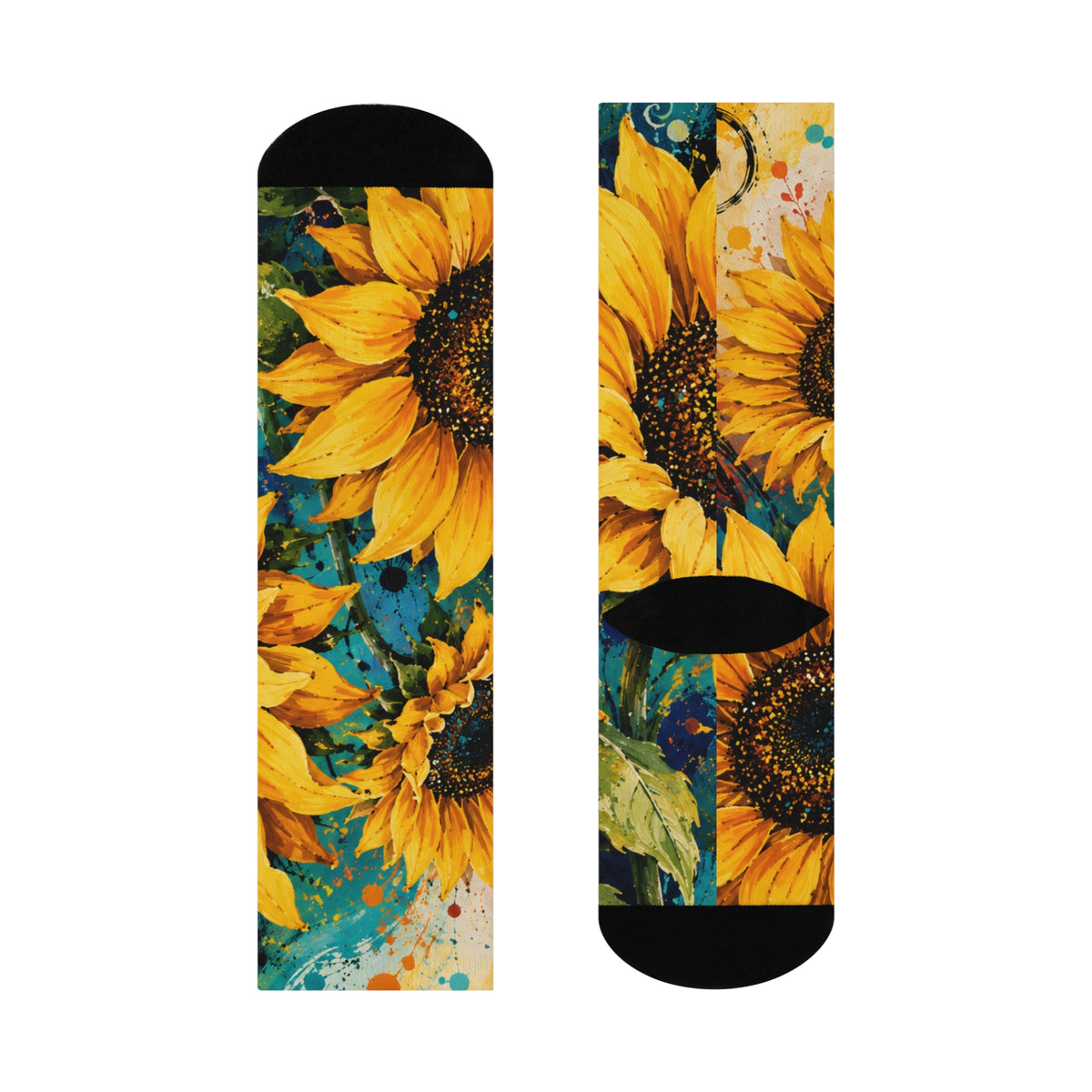 Sunflower Art Crew Socks — Vibrant Floral Cushioned Socks