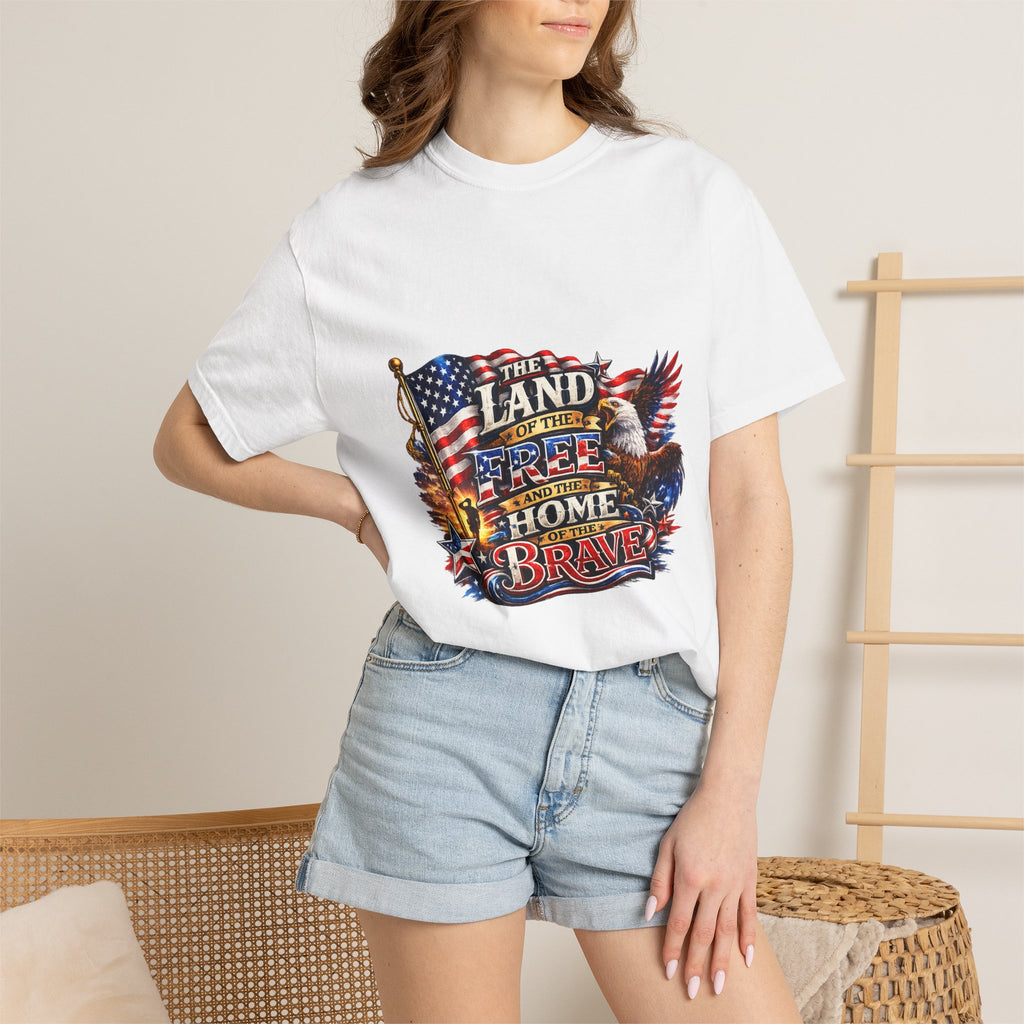 Land of the Free Home of the Brave T-Shirt | American Flag Eagle