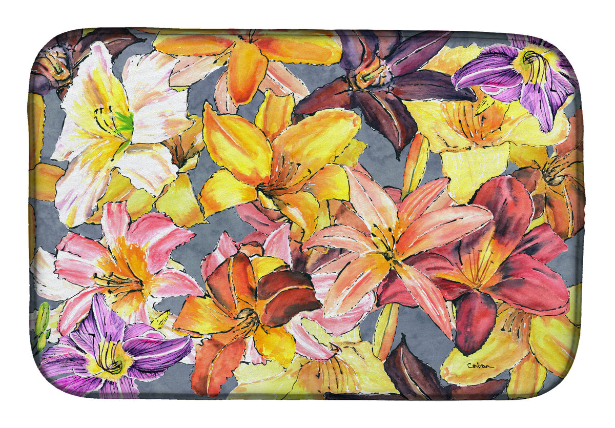 Day Lillies Dish Drying Mat Absorbent Dish Drying Mat Pad for Kitchen Counter Dish Drainer Mat for Countertop, 14 x 21", Multicolor
