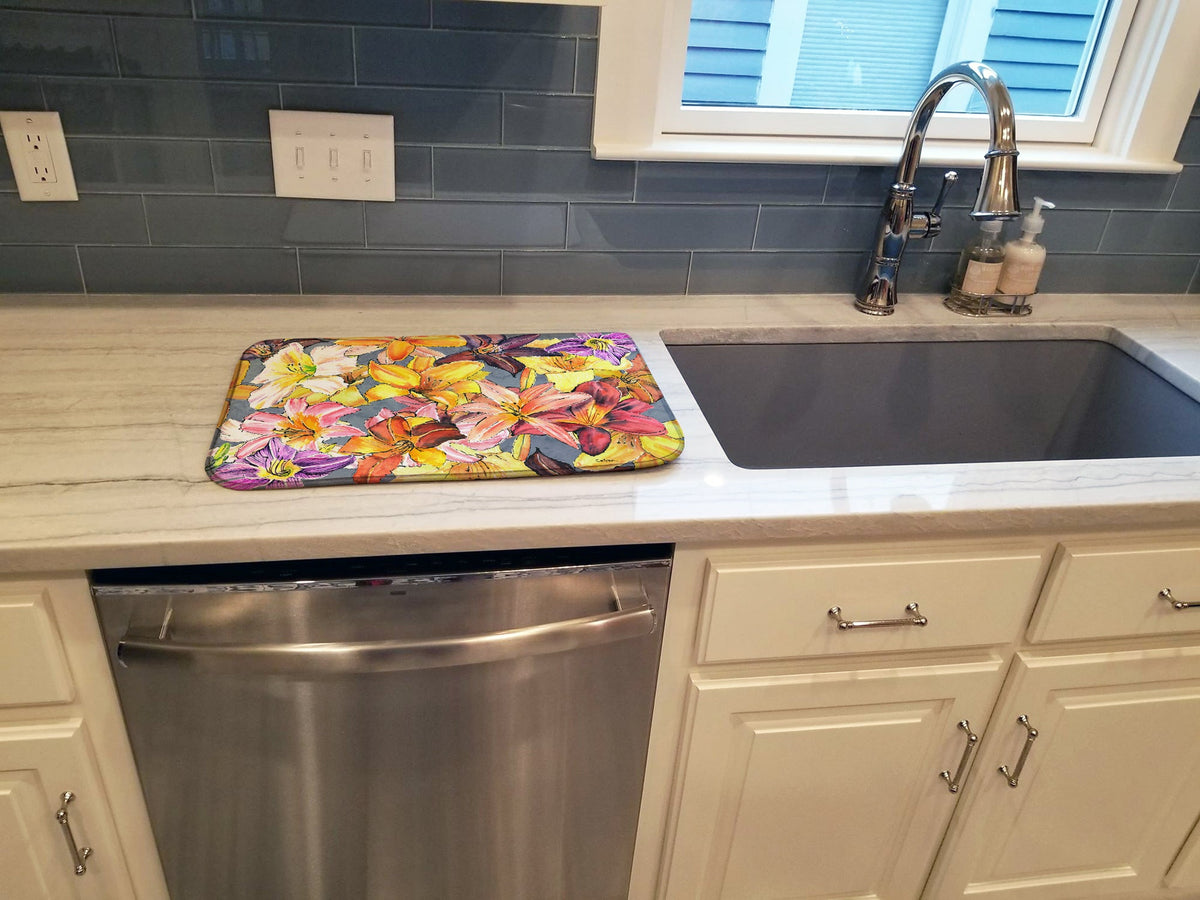 Day Lillies Dish Drying Mat Absorbent Dish Drying Mat Pad for Kitchen Counter Dish Drainer Mat for Countertop, 14 x 21", Multicolor