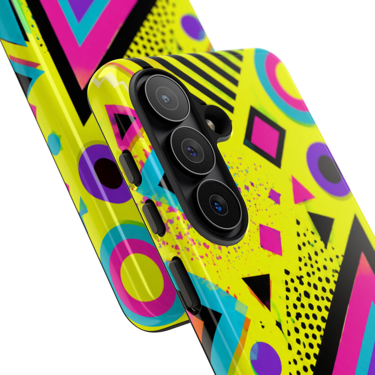Retro 80s Geometric Phone Case — Neon Memphis Triangle Design