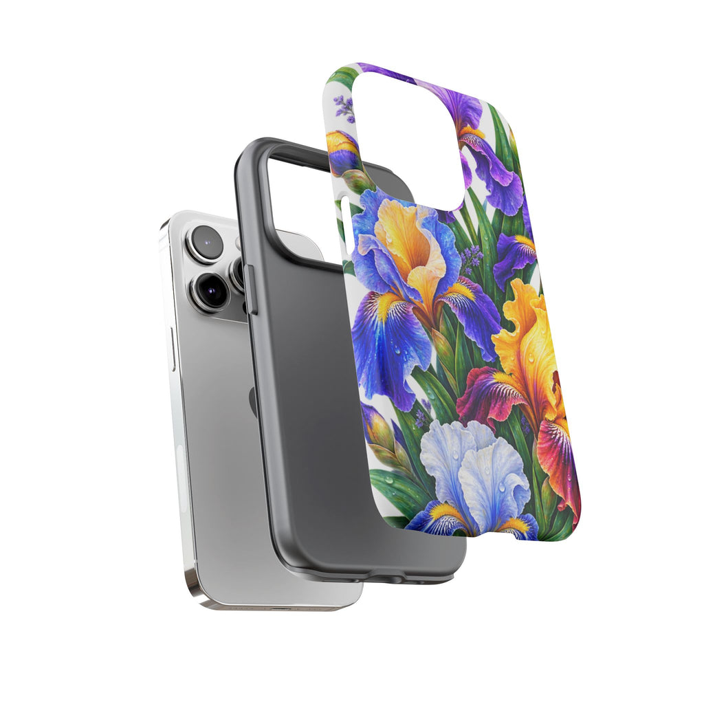 Floral Iris Tough Phone Case — Colorful Watercolor Iris Protective Cover